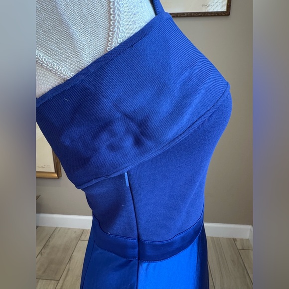 TED BAKER Ivena Asymmetric Knit Bodice Royal Blue Satin Skirt Dress - Picture 10 of 13